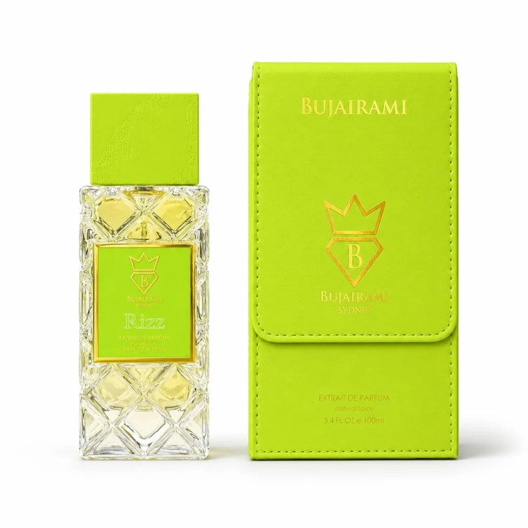 Bujairami Rizz Extrait De Parfum 100ML bold luxury fragrance with woody amber and musk notes available online in Doha Qatar