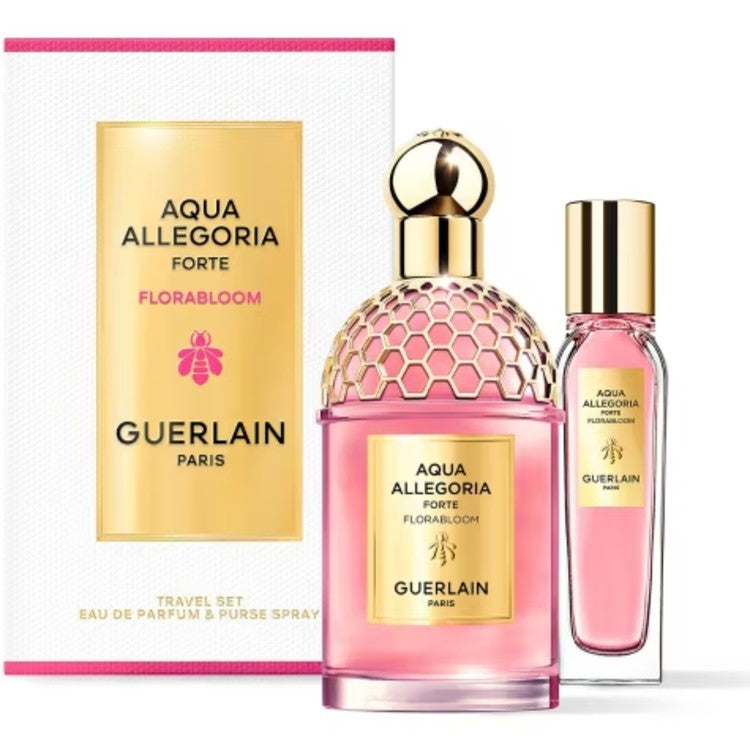 Guerlain Aqua Allegoria Forte Florabloom Eau De Parfum Travel Set 125ML and 15ML luxury floral perfume gift set available online in Doha Qatar at Fantasy Centre