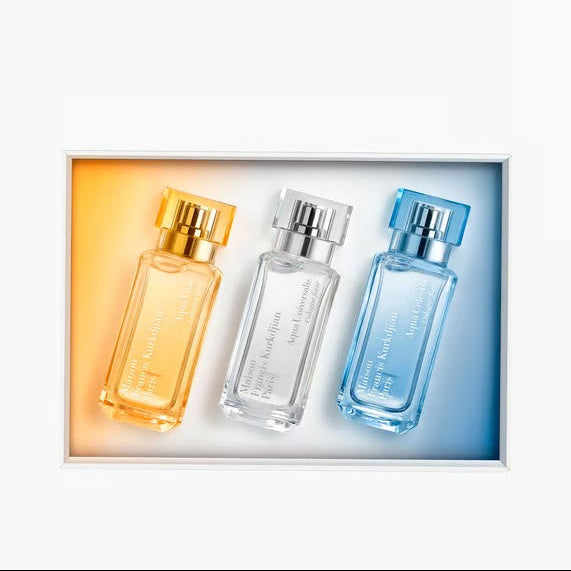 Maison Francis Kurkdjian Collection Cologne Forte Eau De Parfum Set 35ML x3 in Doha Qatar at Fantasy Centre featuring Aqua Vitae Aqua Universalis and Aqua Celestia fragrances.