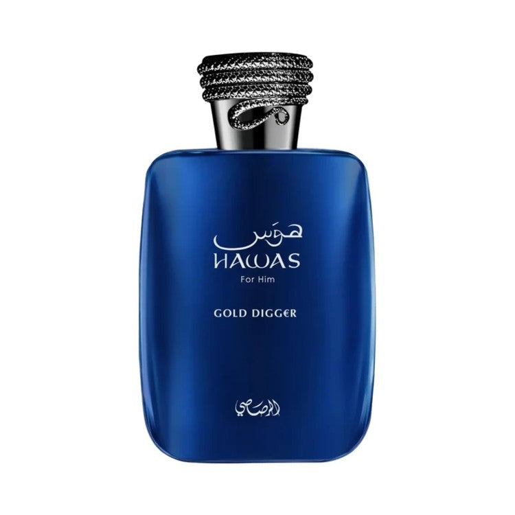 Rasasi Hawas Gold Digger EDP 100ML men's woody fragrance with pear, mint, vanilla and amber available in Doha Qatar